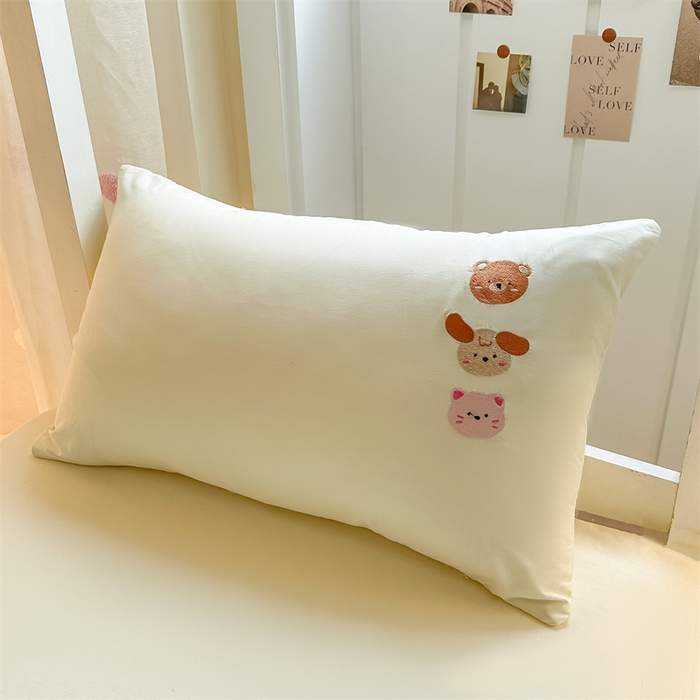 91家纺网 家纺一手货源 找家纺 灰鲸 2025新款全棉刺绣床笠-懒懒小憩学生床系列 懒懒小憩-白