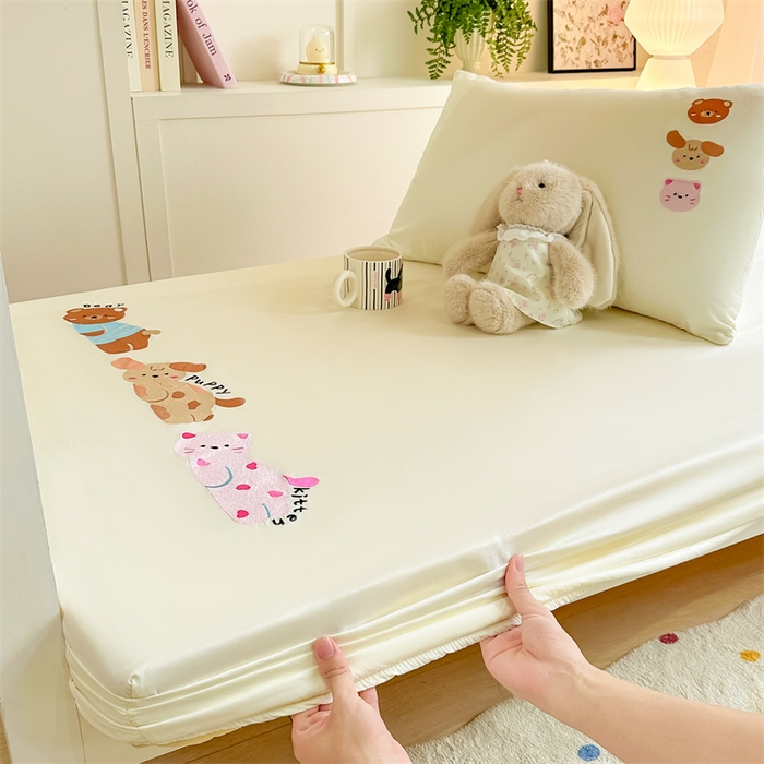 灰鲸 2025新款全棉刺绣床笠-懒懒小憩学生床系列 懒懒小憩-白