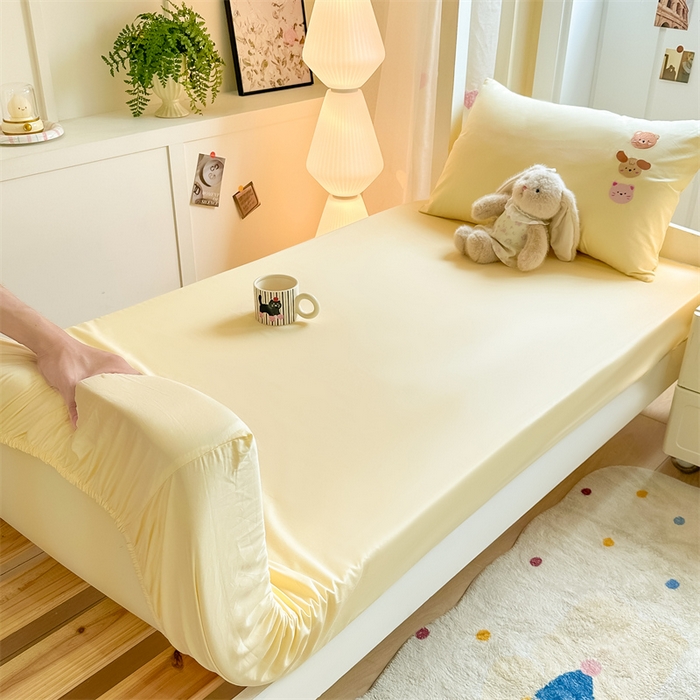 91家纺网 家纺一手货源 找家纺 灰鲸 2025新款全棉刺绣床笠-懒懒小憩学生床系列 懒懒小憩-黄