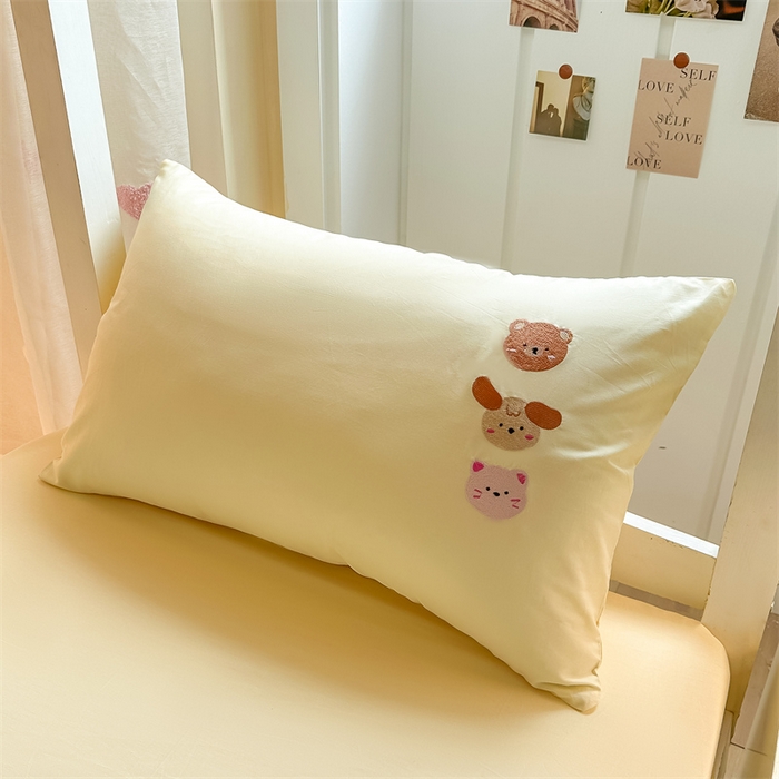 91家纺网 家纺一手货源 找家纺 灰鲸 2025新款全棉刺绣床笠-懒懒小憩学生床系列 懒懒小憩-黄