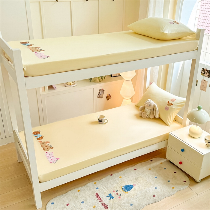 91家纺网 家纺一手货源 找家纺 灰鲸 2025新款全棉刺绣床笠-懒懒小憩学生床系列 懒懒小憩-黄