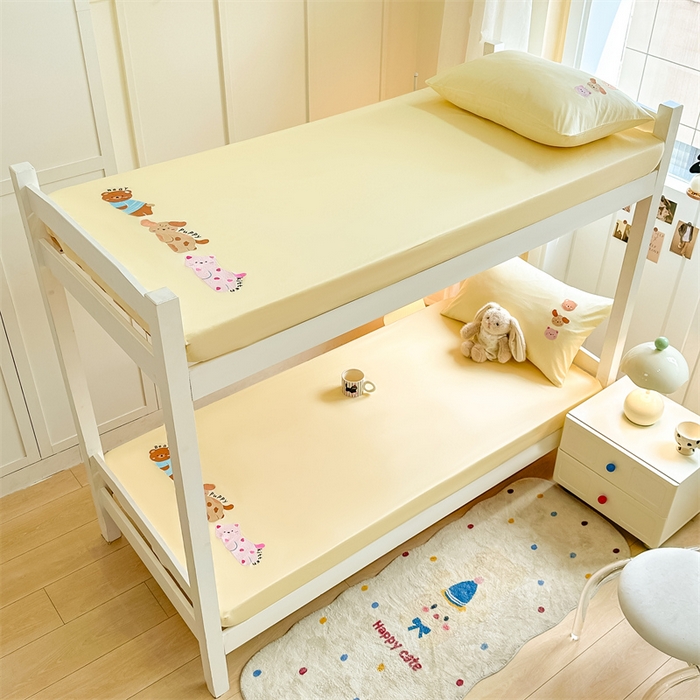 91家纺网 家纺一手货源 找家纺 灰鲸 2025新款全棉刺绣床笠-懒懒小憩学生床系列 懒懒小憩-黄