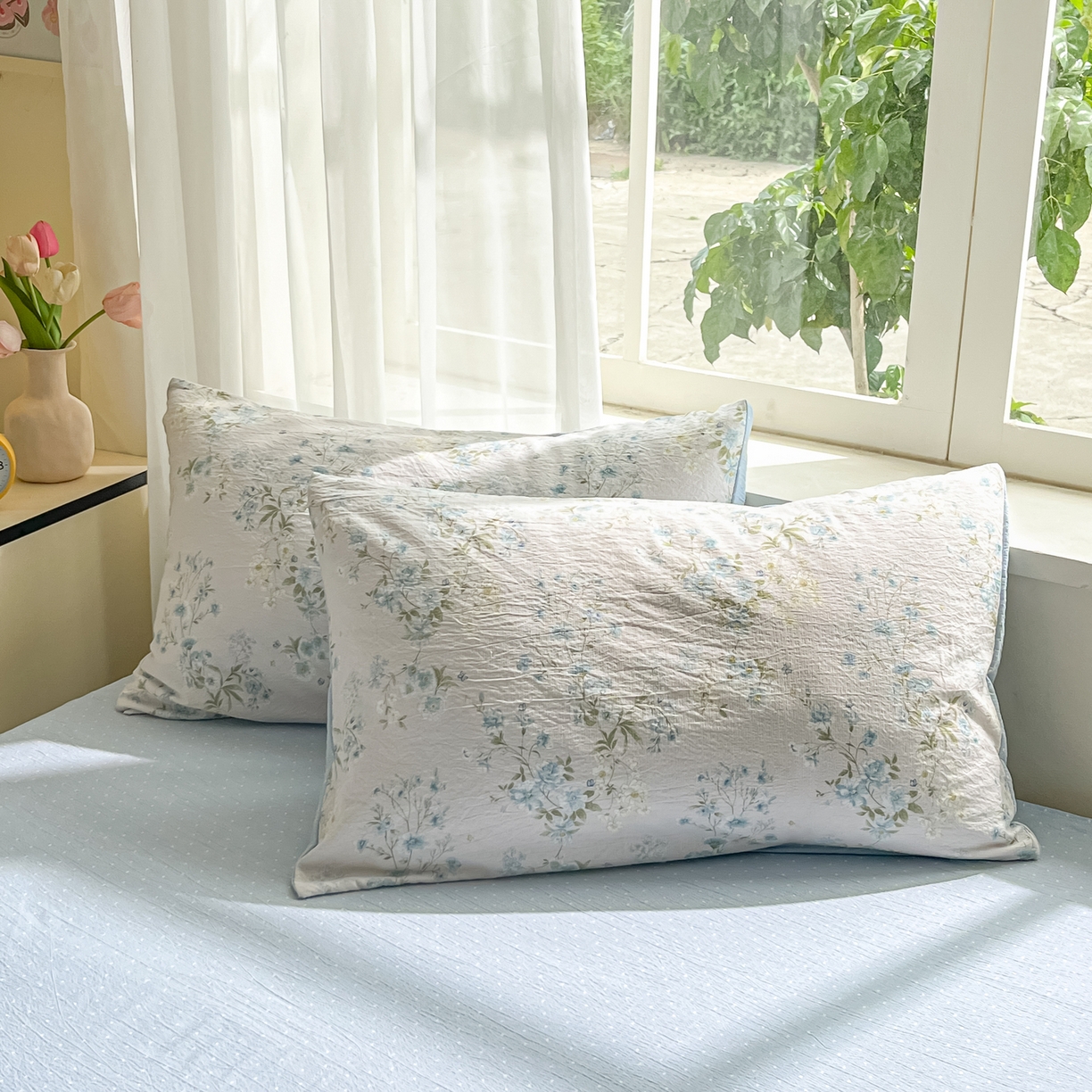 91家纺网 家纺一手货源 找家纺 格真 2025秋冬新款110克高克重提花加厚皱皱纱双层纱四件套双面印花 长相思兰