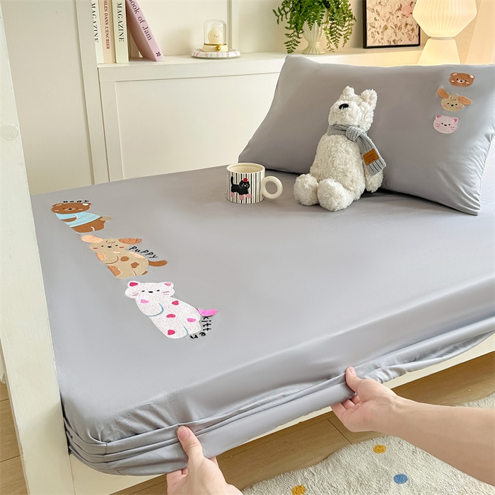 灰鲸 2025新款全棉刺绣床笠-懒懒小憩学生床系列 懒懒小憩-灰