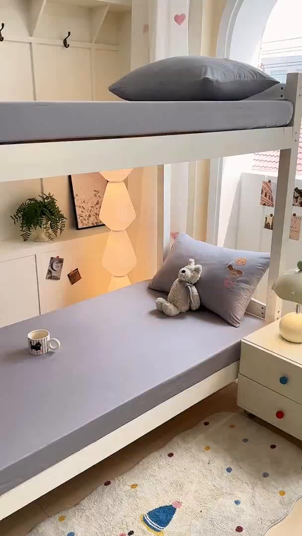 91家纺网 家纺一手货源 找家纺 灰鲸 2025新款全棉刺绣床笠-懒懒小憩学生床系列 懒懒小憩-灰