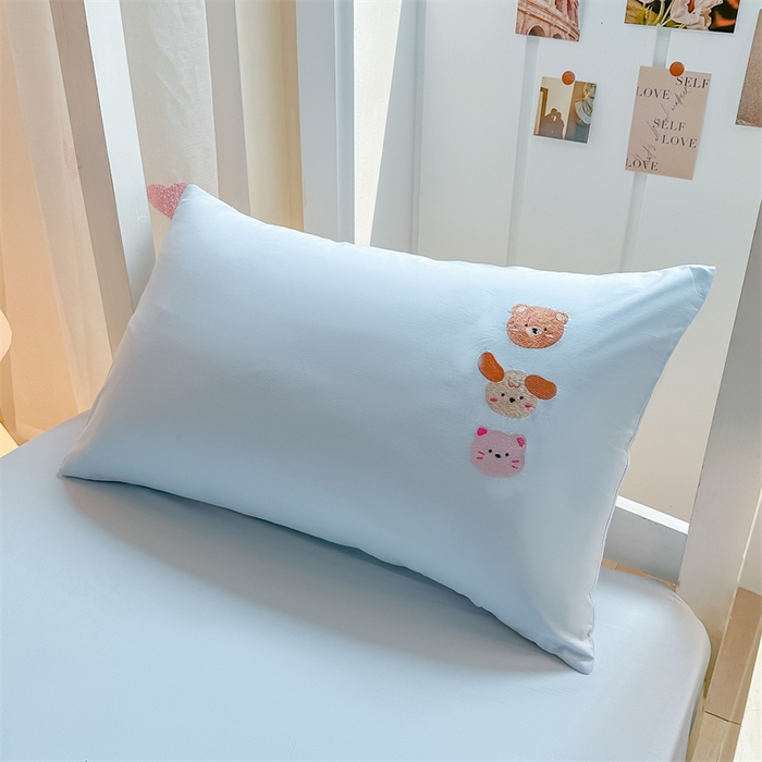 91家纺网 家纺一手货源 找家纺 灰鲸 2025新款全棉刺绣床笠-懒懒小憩学生床系列 懒懒小憩-蓝