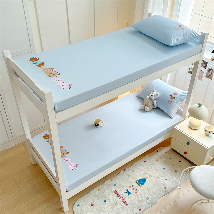 91家纺网 家纺一手货源 找家纺 灰鲸 2025新款全棉刺绣床笠-懒懒小憩学生床系列 懒懒小憩-蓝