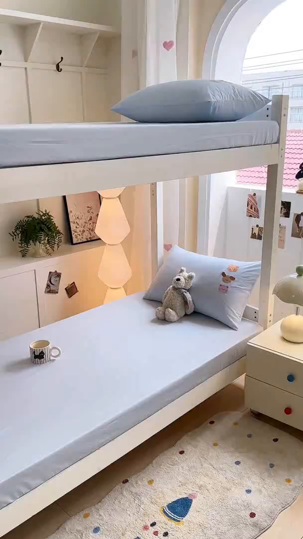 91家纺网 家纺一手货源 找家纺 灰鲸 2025新款全棉刺绣床笠-懒懒小憩学生床系列 懒懒小憩-蓝