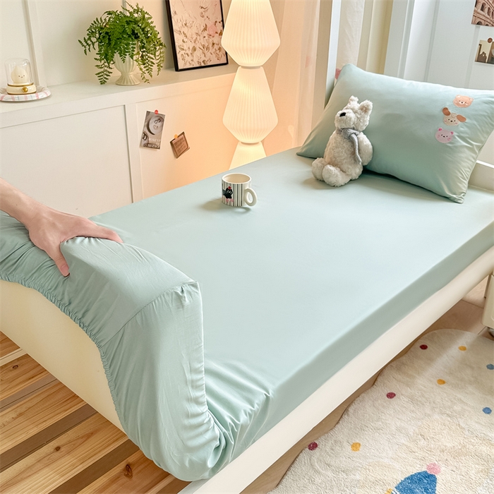 91家纺网 家纺一手货源 找家纺 灰鲸 2025新款全棉刺绣床笠-懒懒小憩学生床系列 懒懒小憩-绿