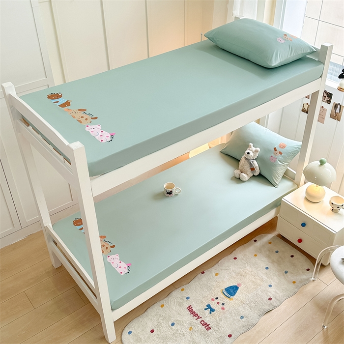 91家纺网 家纺一手货源 找家纺 灰鲸 2025新款全棉刺绣床笠-懒懒小憩学生床系列 懒懒小憩-绿