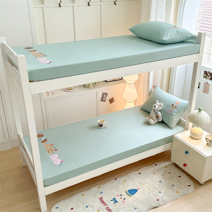 91家纺网 家纺一手货源 找家纺 灰鲸 2025新款全棉刺绣床笠-懒懒小憩学生床系列 懒懒小憩-绿