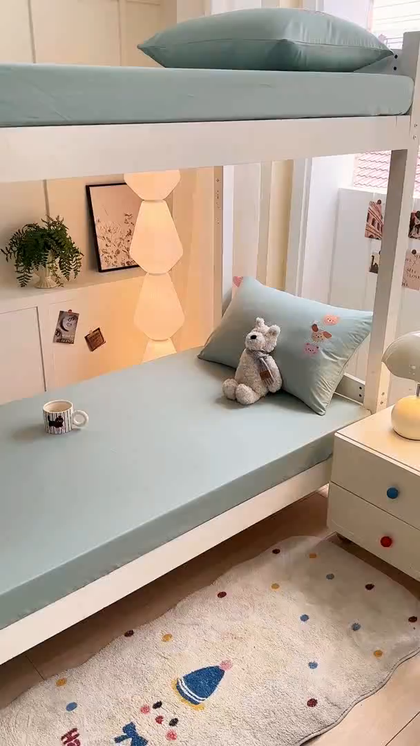 91家纺网 家纺一手货源 找家纺 灰鲸 2025新款全棉刺绣床笠-懒懒小憩学生床系列 懒懒小憩-绿