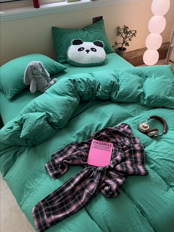 91家纺网 家纺一手货源 找家纺 （总）水墨江南 2025新款亲肤磨毛水洗棉纯色四件套