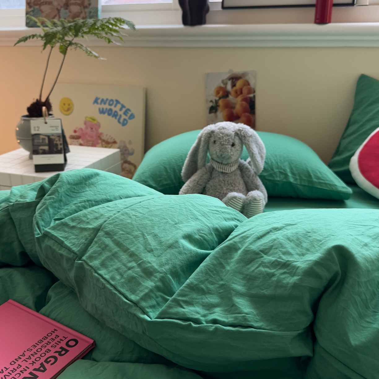 91家纺网 家纺一手货源 找家纺 水墨江南 2025新款亲肤磨毛水洗棉纯色四件套 翡绿