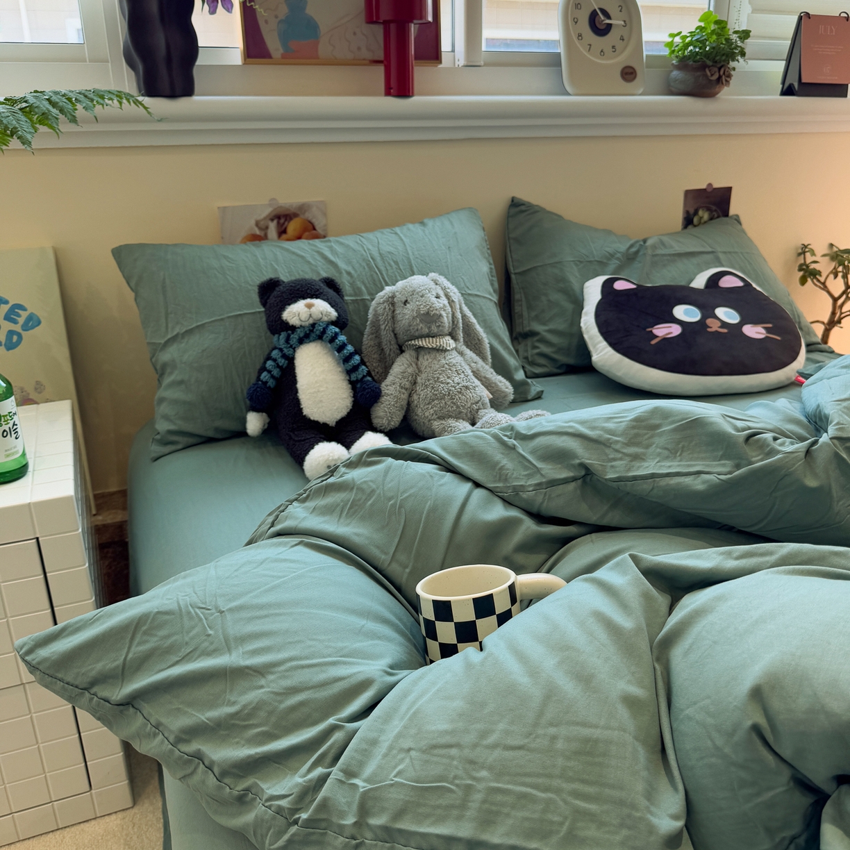 水墨江南 2025新款亲肤磨毛水洗棉纯色四件套 暗夜绿