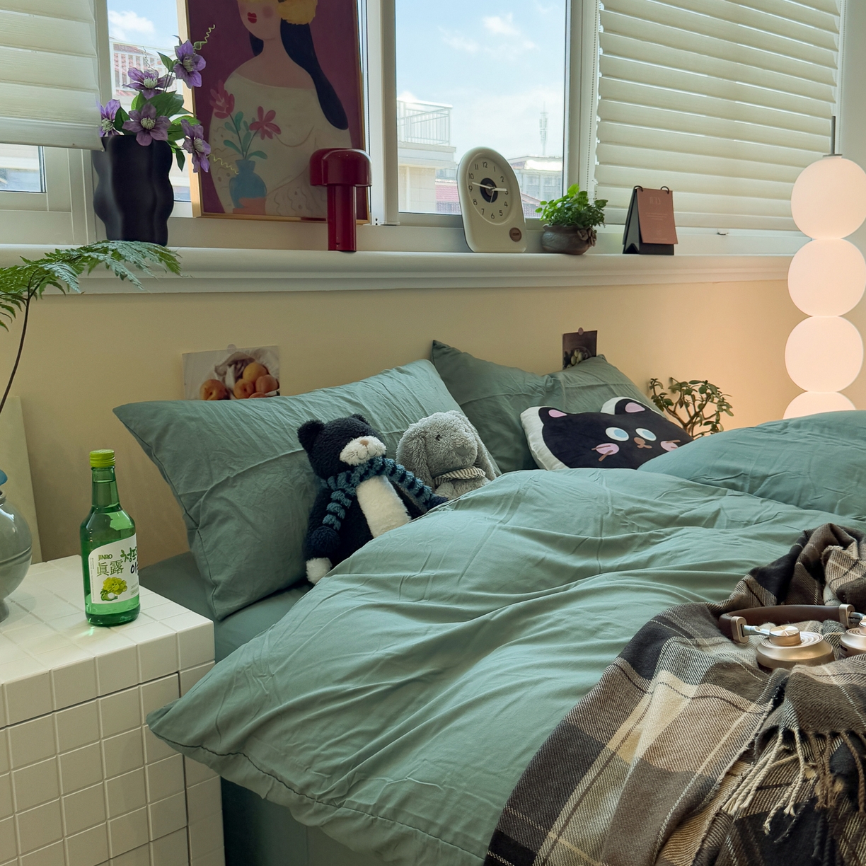 91家纺网 家纺一手货源 找家纺 水墨江南 2025新款亲肤磨毛水洗棉纯色四件套 暗夜绿