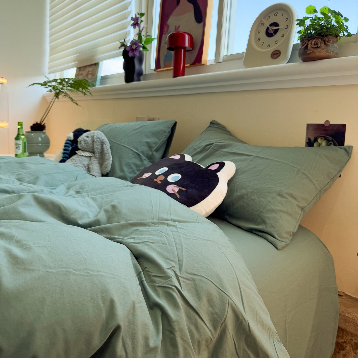 91家纺网 家纺一手货源 找家纺 水墨江南 2025新款亲肤磨毛水洗棉纯色四件套 暗夜绿