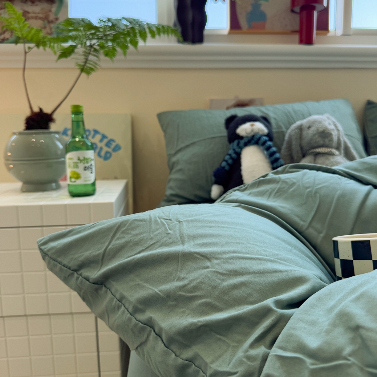 91家纺网 家纺一手货源 找家纺 水墨江南 2025新款亲肤磨毛水洗棉纯色四件套 暗夜绿