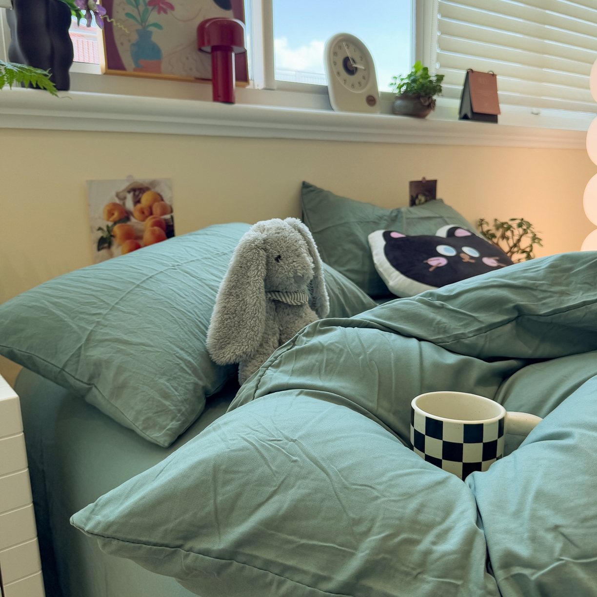 91家纺网 家纺一手货源 找家纺 水墨江南 2025新款亲肤磨毛水洗棉纯色四件套 暗夜绿