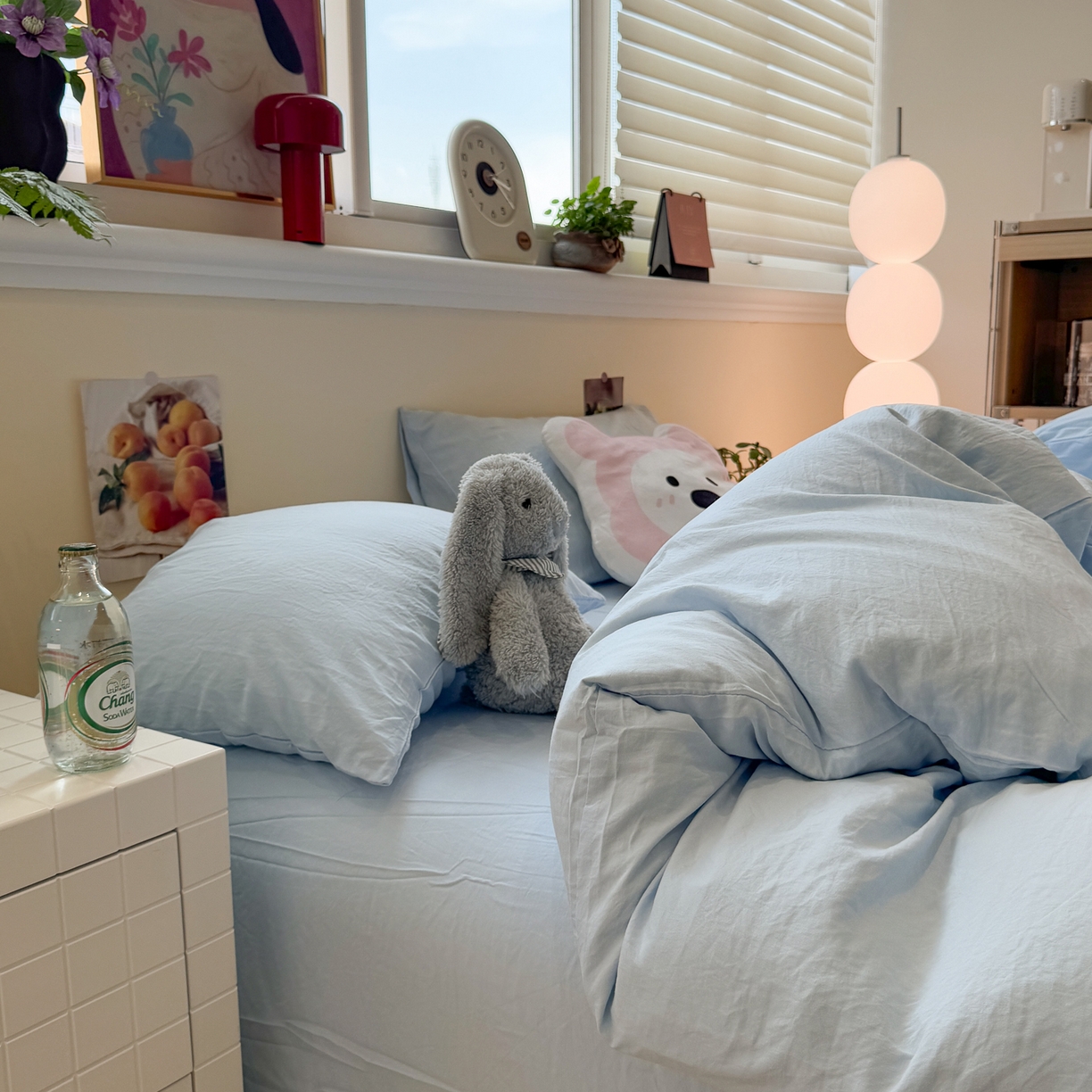 91家纺网 家纺一手货源 找家纺 水墨江南 2025新款亲肤磨毛水洗棉纯色四件套 碧蓝