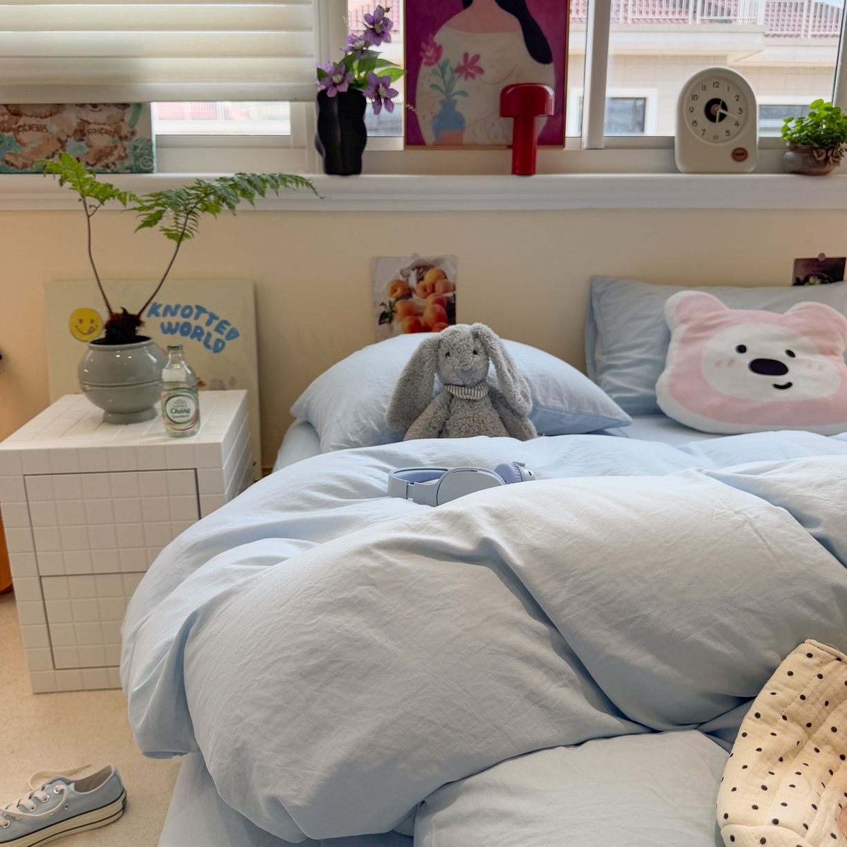 91家纺网 家纺一手货源 找家纺 水墨江南 2025新款亲肤磨毛水洗棉纯色四件套 碧蓝