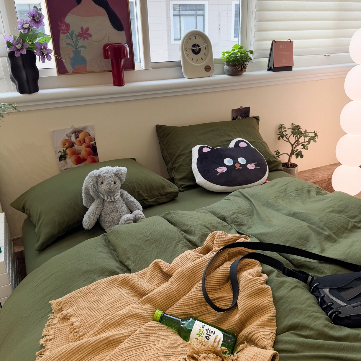 91家纺网 家纺一手货源 找家纺 水墨江南 2025新款亲肤磨毛水洗棉纯色四件套 橄榄绿