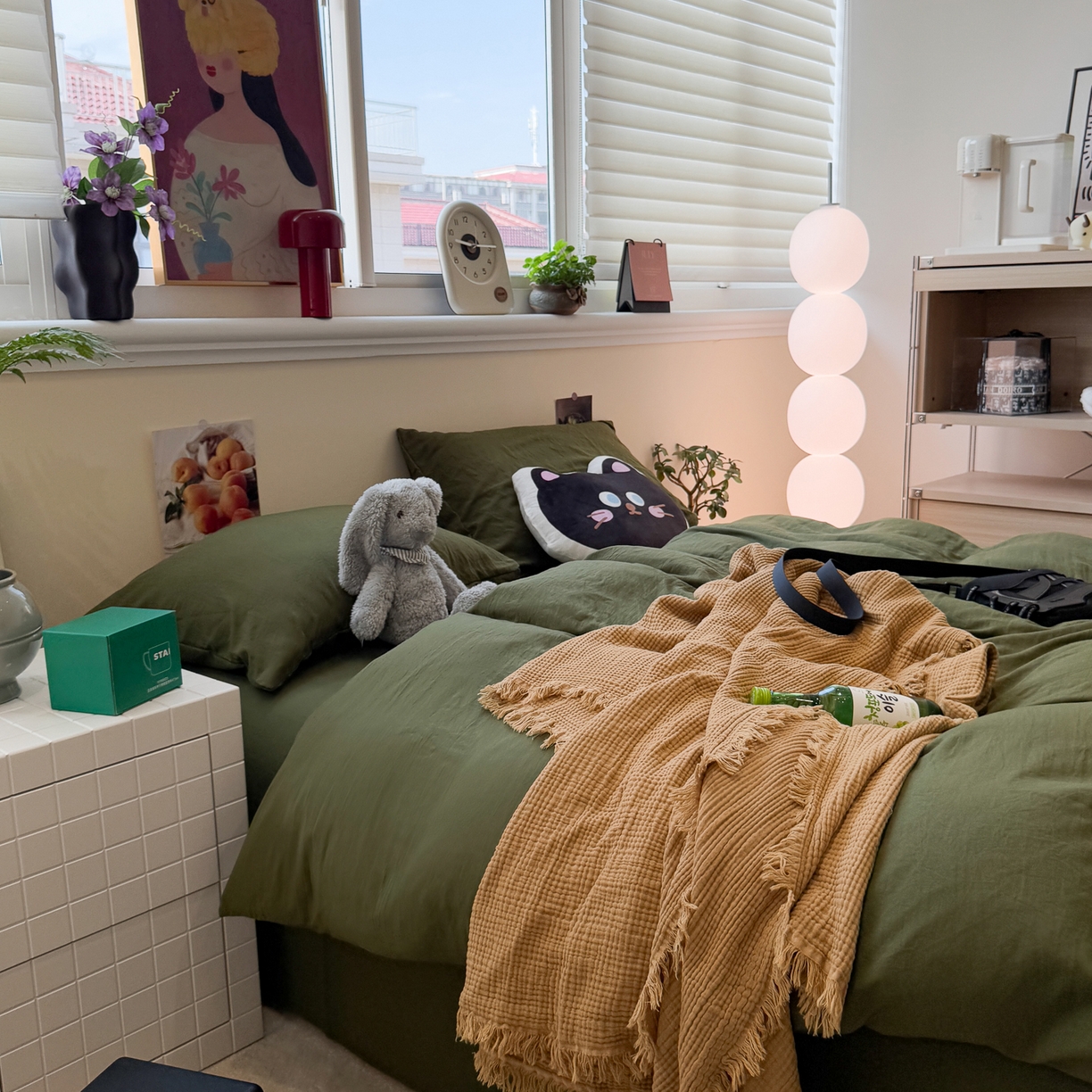 91家纺网 家纺一手货源 找家纺 水墨江南 2025新款亲肤磨毛水洗棉纯色四件套 橄榄绿