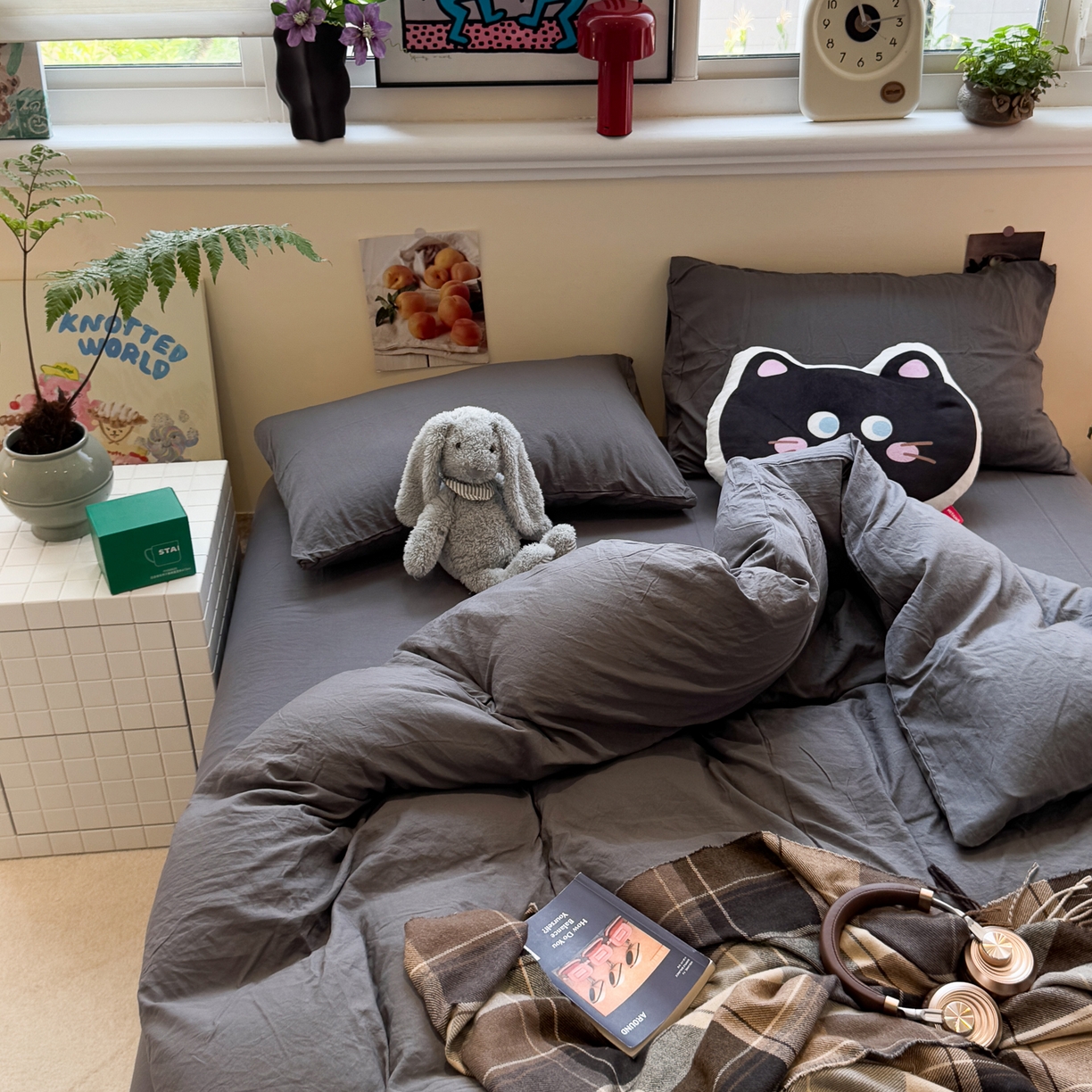 91家纺网 家纺一手货源 找家纺 水墨江南 2025新款亲肤磨毛水洗棉纯色四件套 墨灰