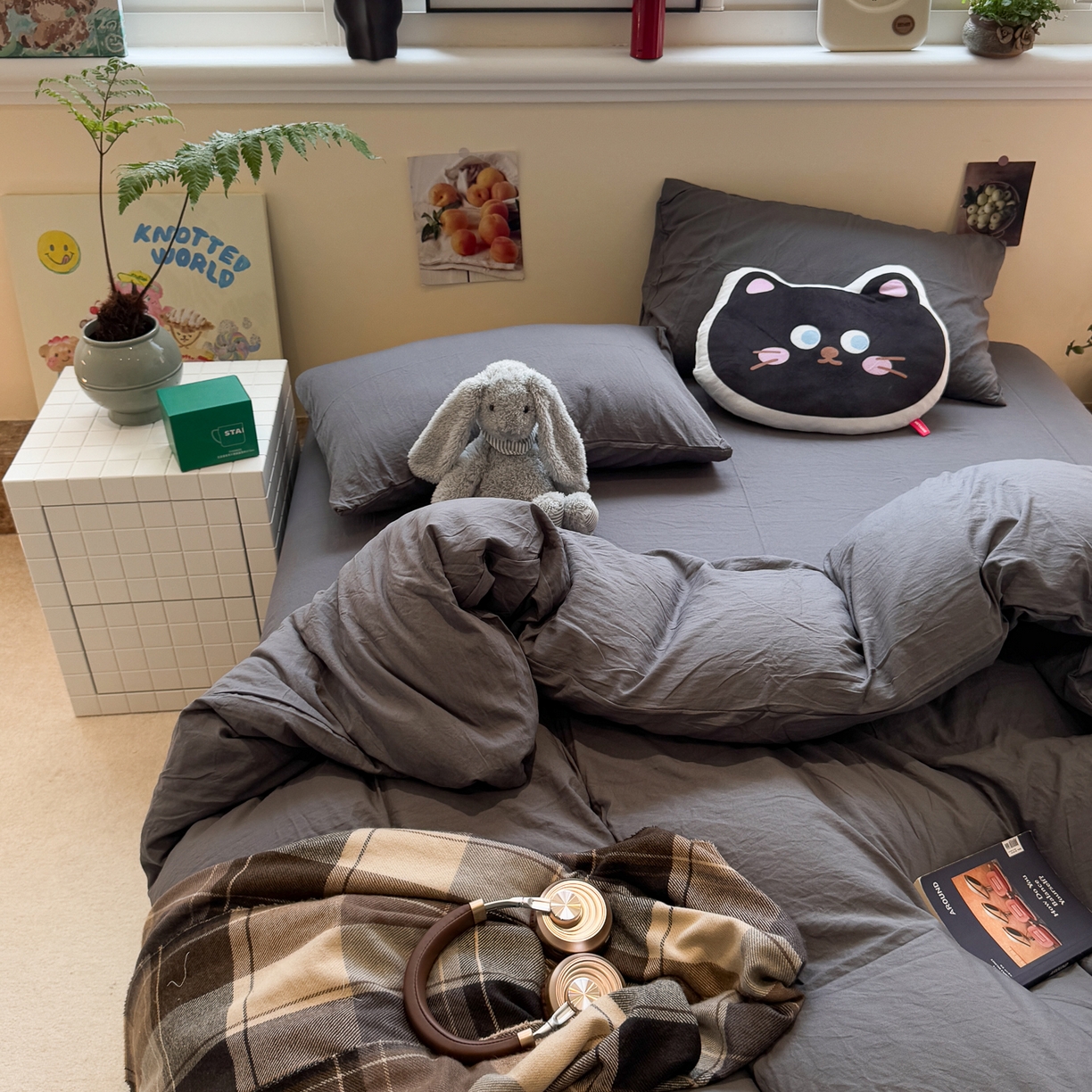 91家纺网 家纺一手货源 找家纺 水墨江南 2025新款亲肤磨毛水洗棉纯色四件套 墨灰