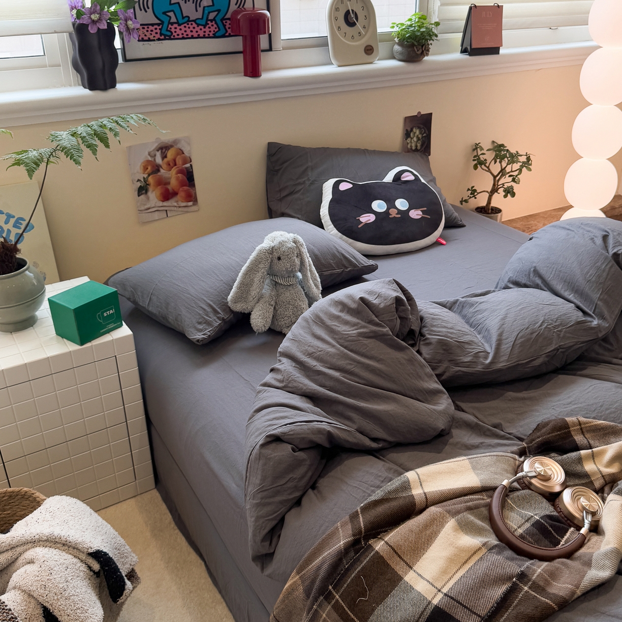 91家纺网 家纺一手货源 找家纺 水墨江南 2025新款亲肤磨毛水洗棉纯色四件套 墨灰