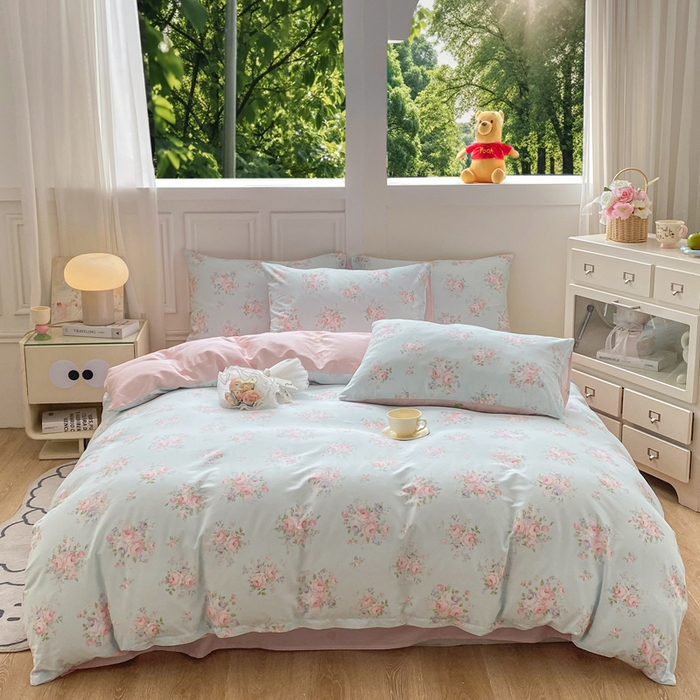 91家纺网 家纺一手货源 找家纺 红日子纺织品 2025新款12868全棉印花系列四件套 畅游花海