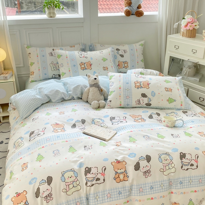 91家纺网 家纺一手货源 找家纺 红日子纺织品 2025新款12868全棉印花系列四件套 宠物陪伴