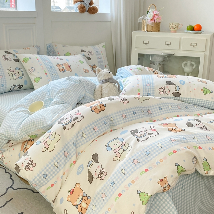 91家纺网 家纺一手货源 找家纺 红日子纺织品 2025新款12868全棉印花系列四件套 宠物陪伴