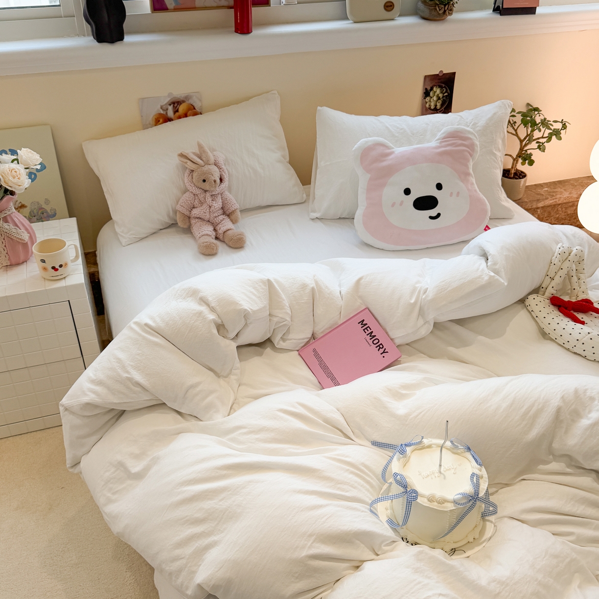 91家纺网 家纺一手货源 找家纺 水墨江南 2025新款亲肤磨毛水洗棉纯色四件套 雅白