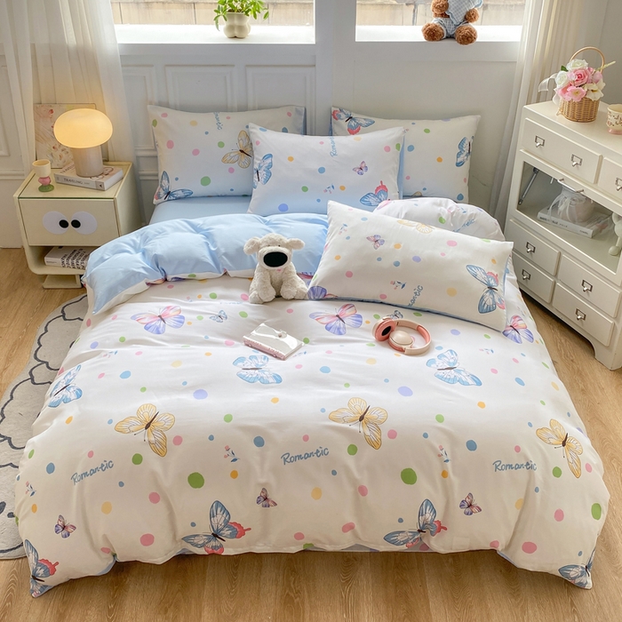 91家纺网 家纺一手货源 找家纺 红日子纺织品 2025新款12868全棉印花系列四件套 蝶舞