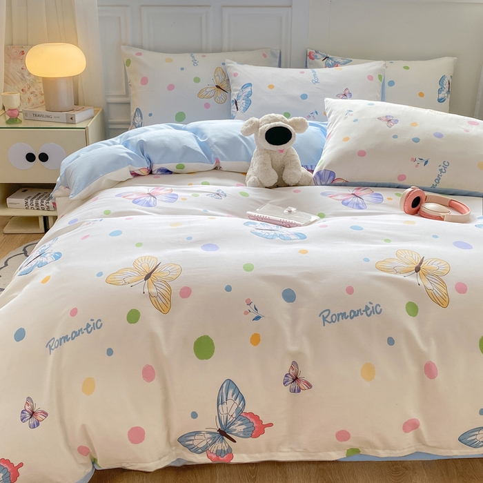 91家纺网 家纺一手货源 找家纺 红日子纺织品 2025新款12868全棉印花系列四件套 蝶舞