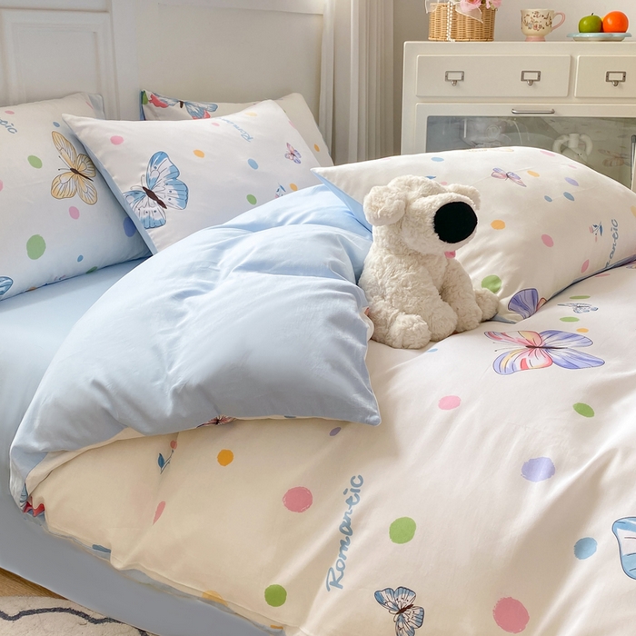 91家纺网 家纺一手货源 找家纺 红日子纺织品 2025新款12868全棉印花系列四件套 蝶舞