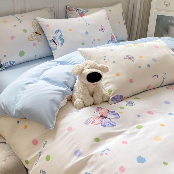 91家纺网 家纺一手货源 找家纺 红日子纺织品 2025新款12868全棉印花系列四件套 蝶舞