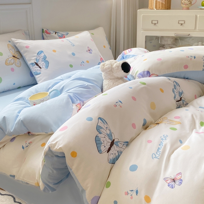 91家纺网 家纺一手货源 找家纺 红日子纺织品 2025新款12868全棉印花系列四件套 蝶舞