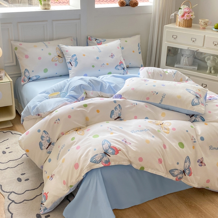 91家纺网 家纺一手货源 找家纺 红日子纺织品 2025新款12868全棉印花系列四件套 蝶舞