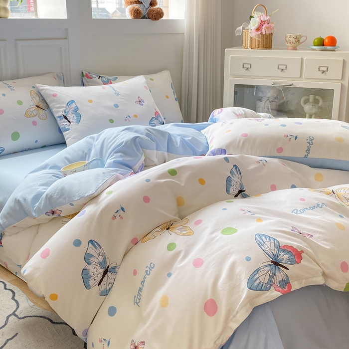 91家纺网 家纺一手货源 找家纺 红日子纺织品 2025新款12868全棉印花系列四件套 蝶舞