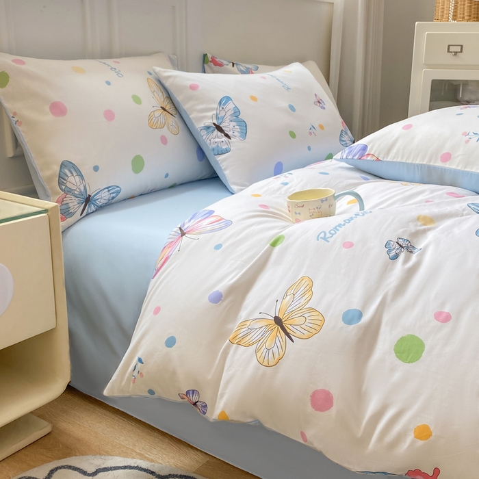 91家纺网 家纺一手货源 找家纺 红日子纺织品 2025新款12868全棉印花系列四件套 蝶舞