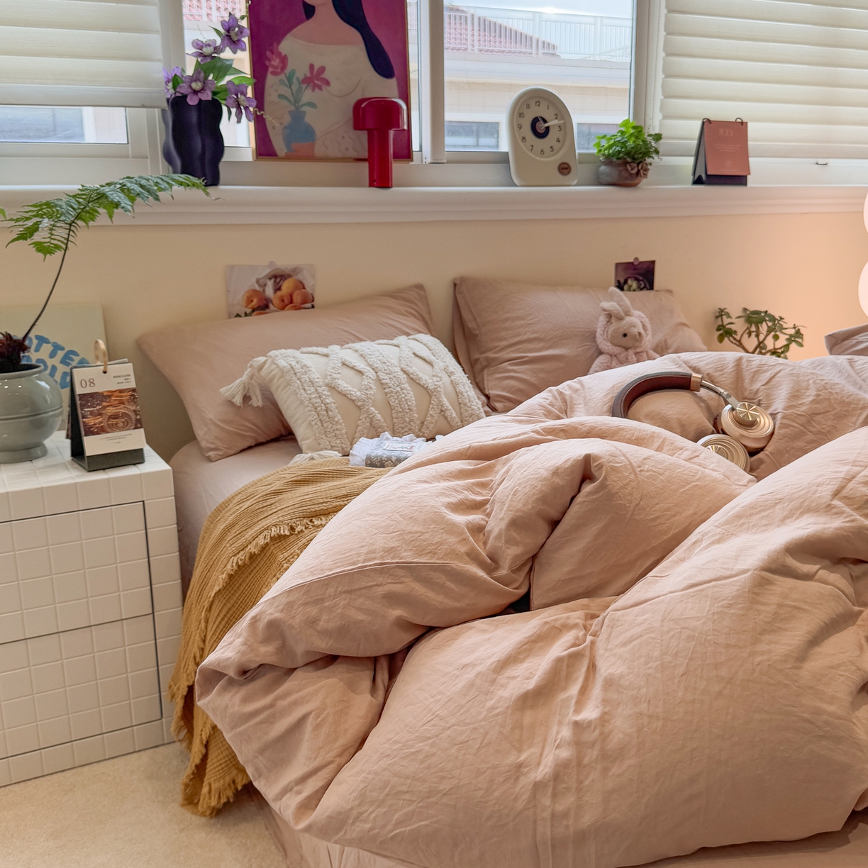 水墨江南 2025新款亲肤磨毛水洗棉纯色四件套 中驼