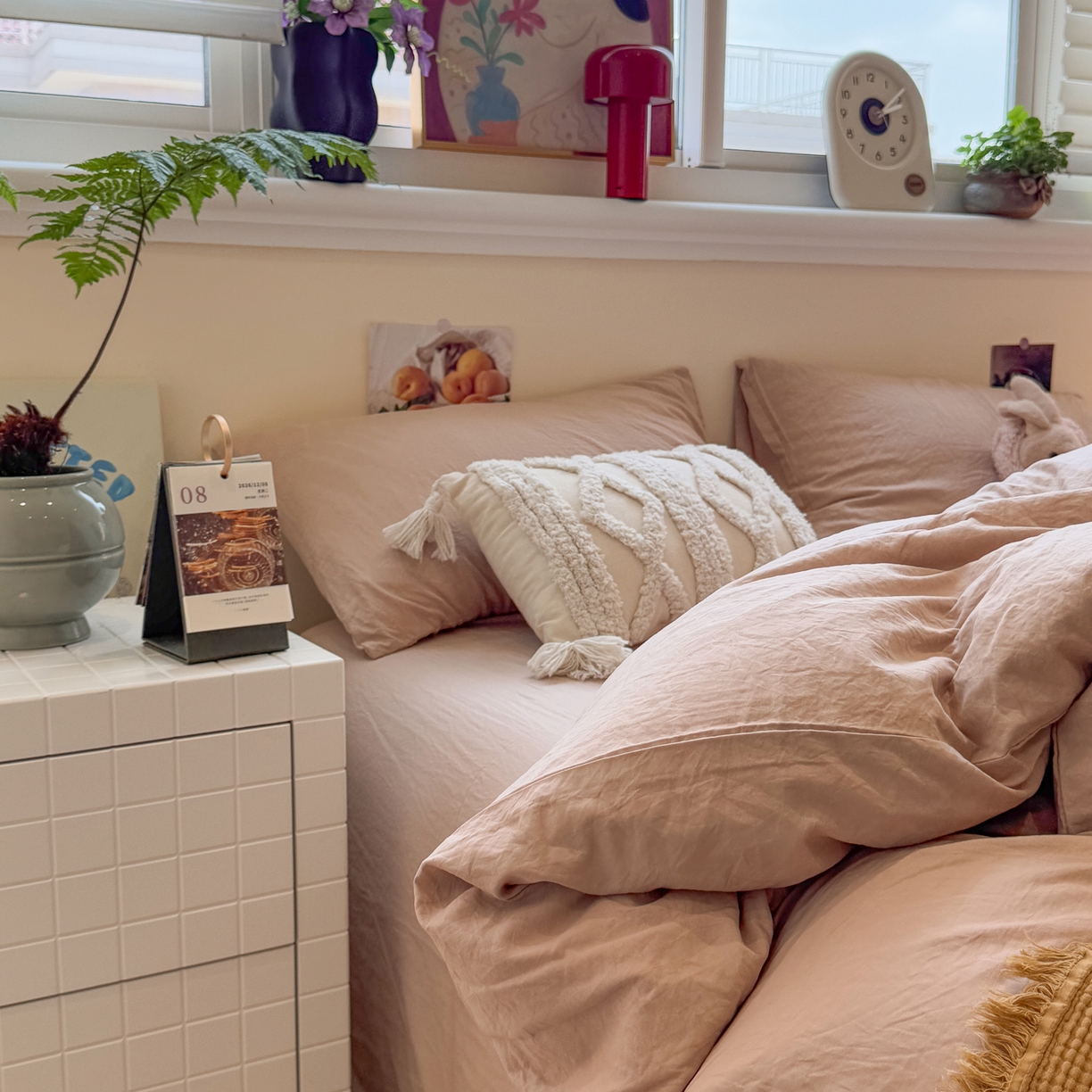 91家纺网 家纺一手货源 找家纺 水墨江南 2025新款亲肤磨毛水洗棉纯色四件套 中驼