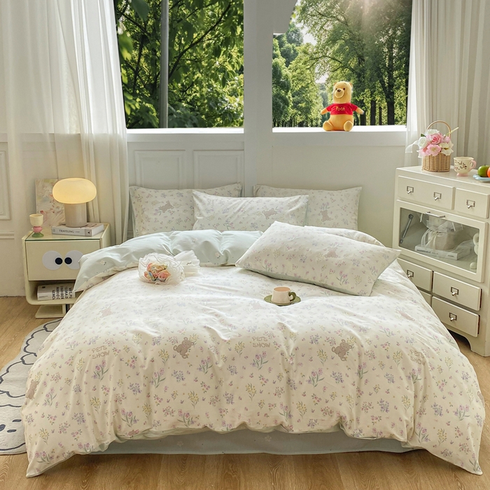 91家纺网 家纺一手货源 找家纺 红日子纺织品 2025新款12868全棉印花系列四件套 花园宝贝