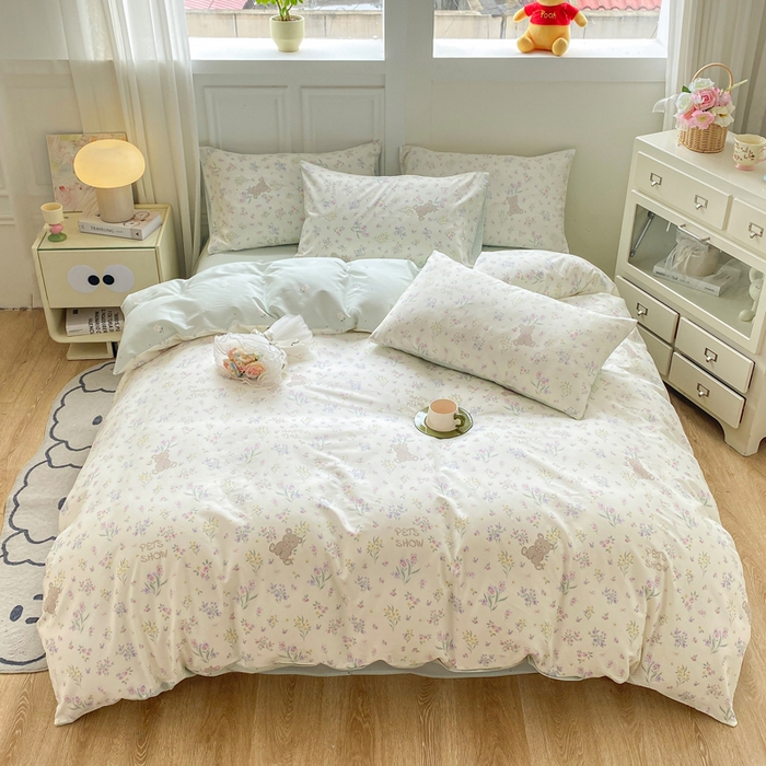 91家纺网 家纺一手货源 找家纺 红日子纺织品 2025新款12868全棉印花系列四件套 花园宝贝