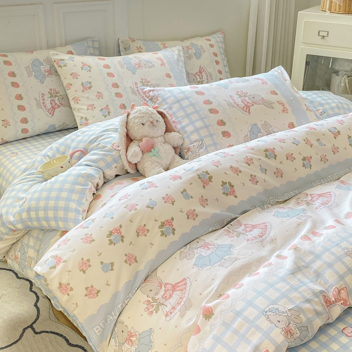 红日子纺织品 2025新款12868全棉印花系列四件套 可爱兔