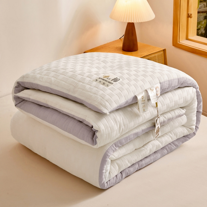 91家纺网 家纺一手货源 找家纺 米米儿家纺 2025新款A类华夫格针织提花大豆冬被被子被芯 拼色-灰白色