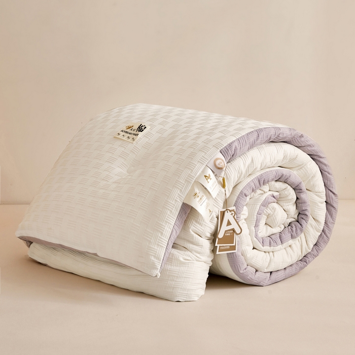 91家纺网 家纺一手货源 找家纺 米米儿家纺 2025新款A类华夫格针织提花大豆冬被被子被芯 拼色-灰白色