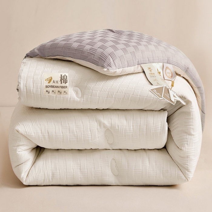 91家纺网 家纺一手货源 找家纺 米米儿家纺 2025新款A类华夫格针织提花大豆冬被被子被芯 拼色-灰白色